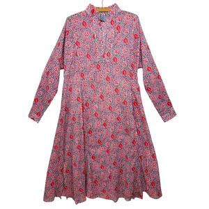 Thierry Colson Floral Parvati Kaftan Maxi Dress Red Blue Parrot Print Cotton M